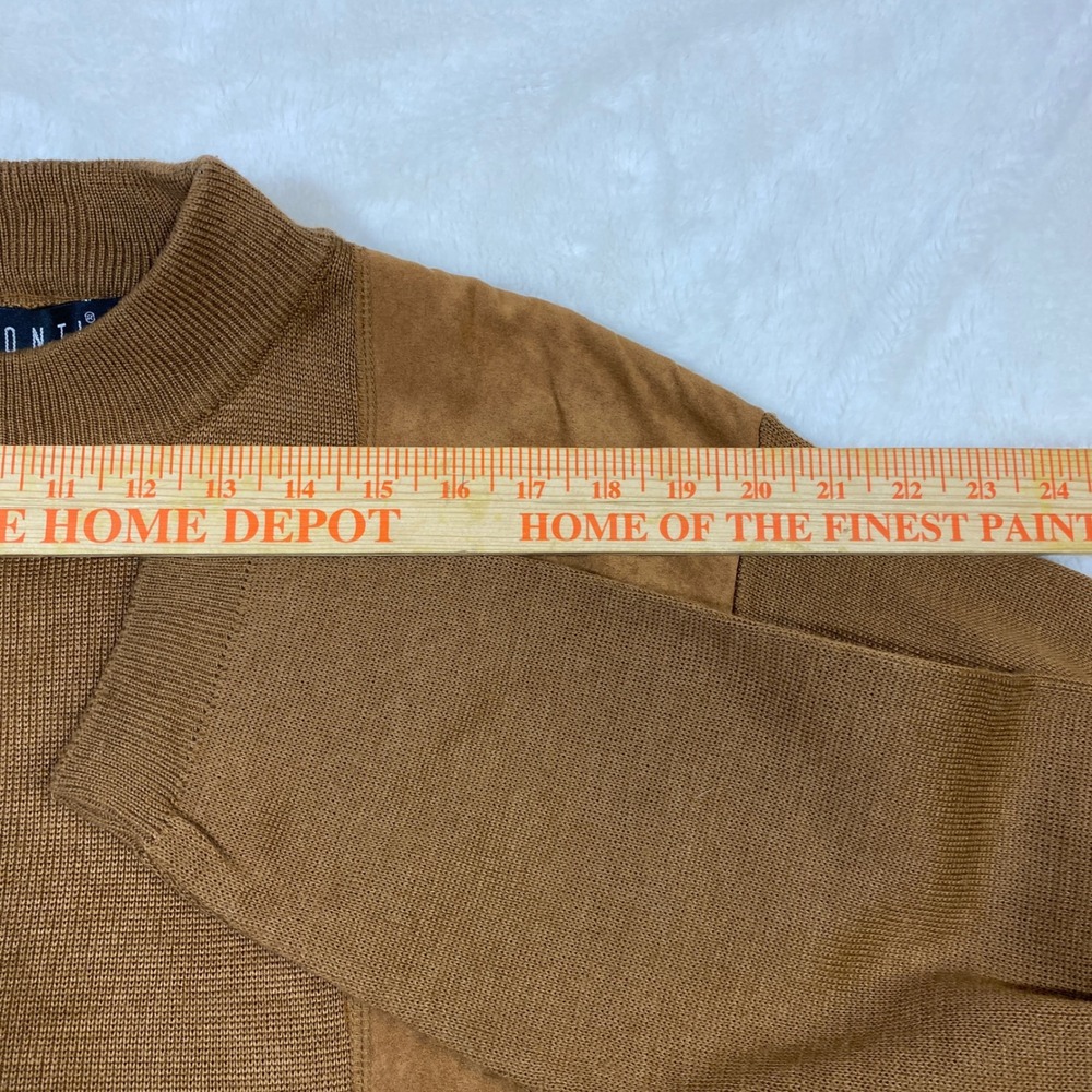 Pronti Mock Neck Sweater Faux Suede Accents Knit Pullover Brown Boho Mens XL - Picture 4 of 11